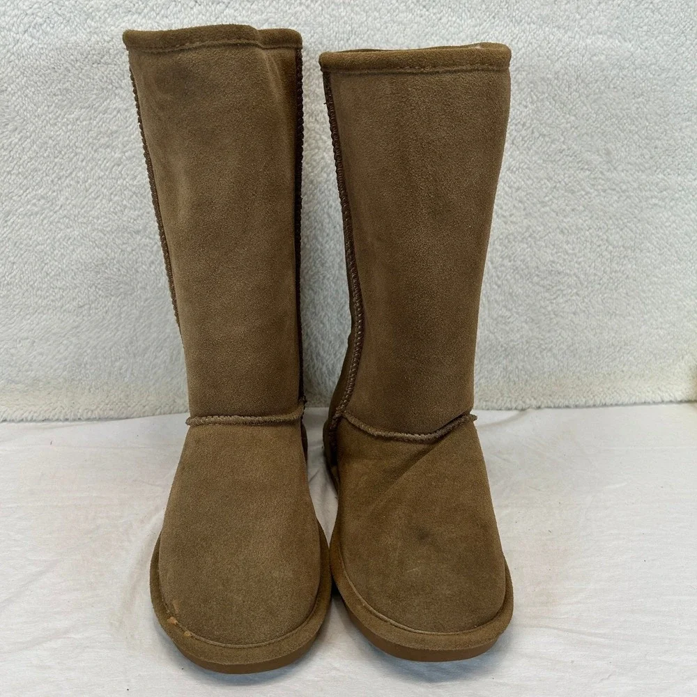 Bearpaw Womens Emma Tall Suede Boots Hickory Brown Faux Fur Lined Size 9 608W